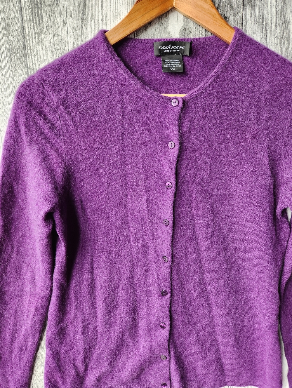 Lord & Taylor Purple Crewneck Cardigan Sweater 100% Cashmere Large - Picture 2 of 8